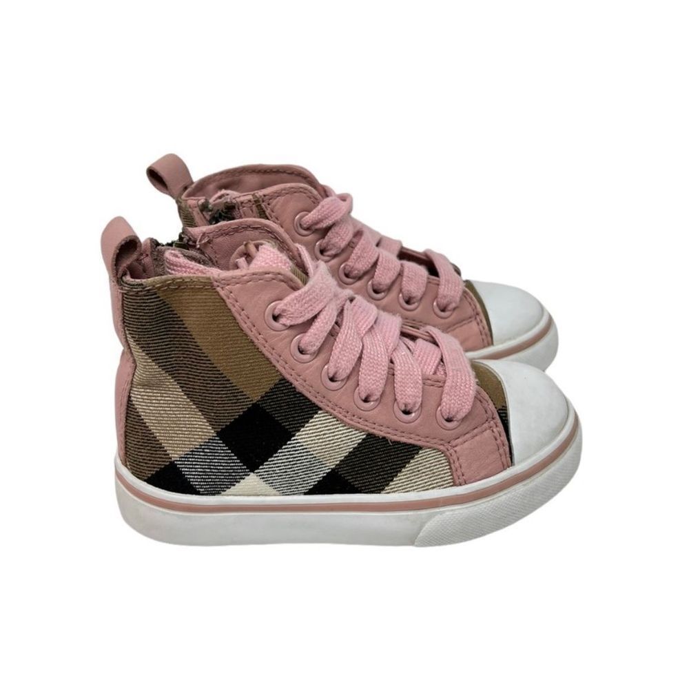 Burberry Girls Pink Tom Check Hi-Top Trainers Youth Size 23 - Picture 2 of 12